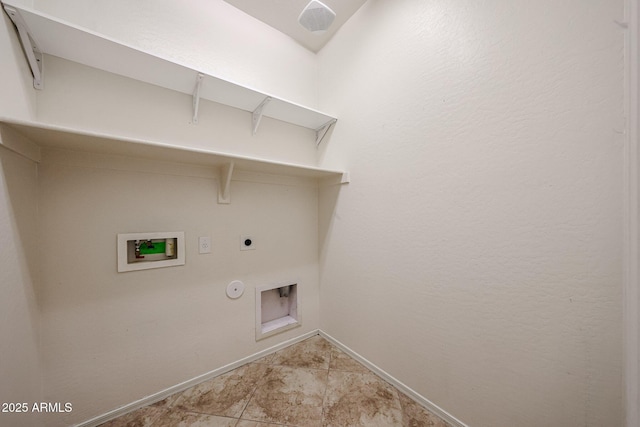 laundry room featuring washer hookup, laundry area, gas dryer hookup, electric dryer hookup, and baseboards