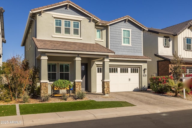 craftsman inspired home with a garage