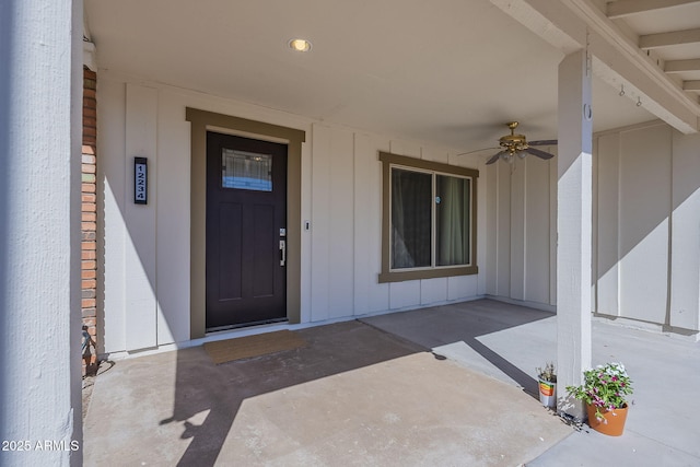 12234 S Pewaukee St, Phoenix, AZ 85044 - entrance to property with a ceiling fan and board and batten siding