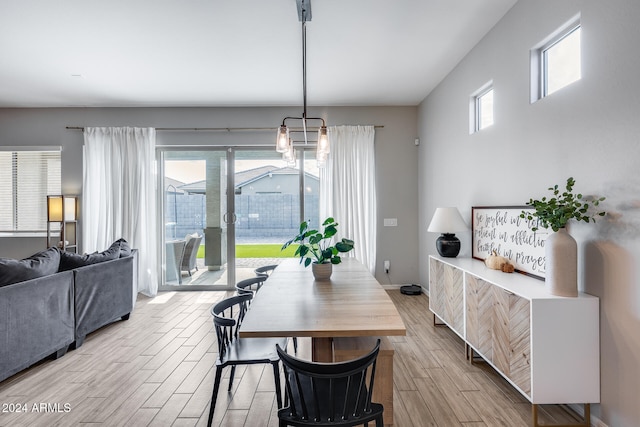 dining room featuring a wealth of natural light and light hardwood / wood-style flooring