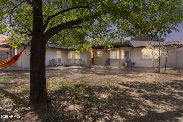 back of house with a patio and brick siding