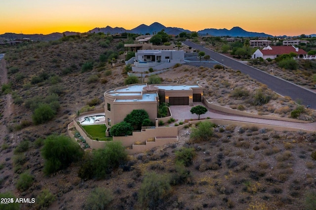 16569 E Trevino Dr, Fountain Hills, AZ 85268 - aerial view at dusk of a mountain view and view of desert landscape