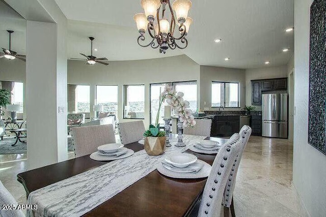 16569 E Trevino Dr, Fountain Hills, AZ 85268 - dining room featuring a ceiling fan, recessed lighting, and a chandelier