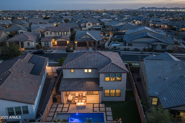 view of aerial view at dusk