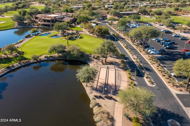 aerial view featuring a water view