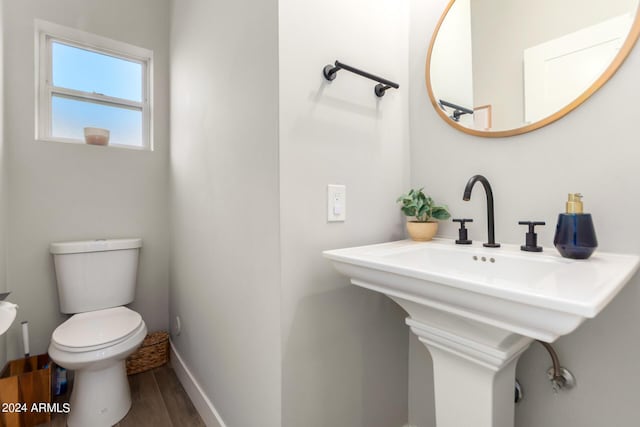 bathroom featuring wood-type flooring and toilet