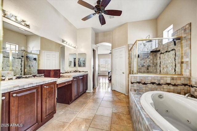 34014 N 43rd St, Cave Creek, AZ 85331 - bathroom with a shower stall, a jetted tub, ceiling fan, and vanity