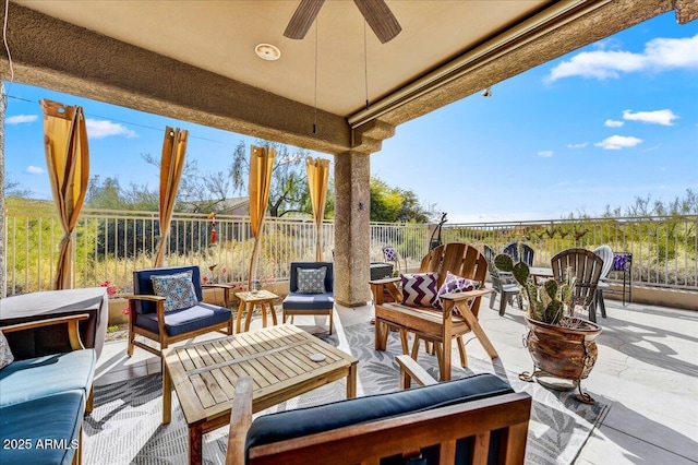 34014 N 43rd St, Cave Creek, AZ 85331 - fenced backyard featuring a ceiling fan, an outdoor hangout area, and a patio area