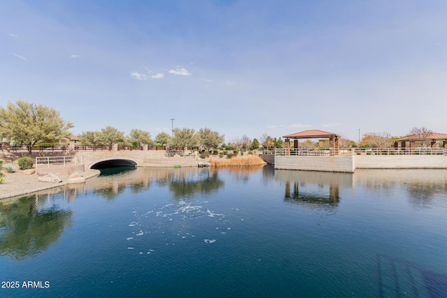 property view of water featuring a gazebo