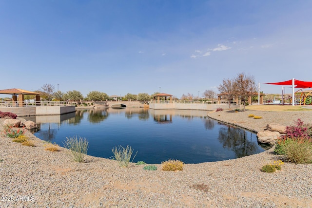 view of water feature featuring a gazebo