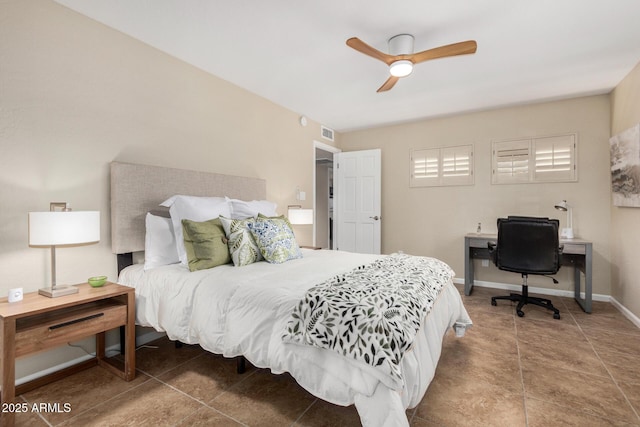 bedroom featuring ceiling fan