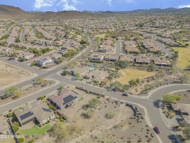 bird's eye view featuring a residential view and a mountain view