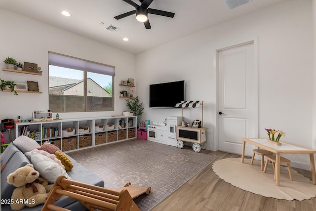 6356 S Granite St, Gilbert, AZ 85298 - living room featuring ceiling fan, wood finished floors, and recessed lighting