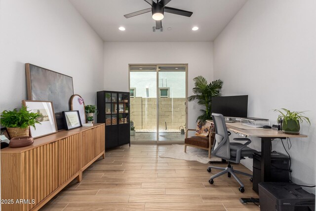 6356 S Granite St, Gilbert, AZ 85298 - office space with light wood-style flooring, a ceiling fan, and recessed lighting