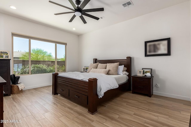 6356 S Granite St, Gilbert, AZ 85298 - bedroom featuring light wood-style flooring, baseboards, recessed lighting, and ceiling fan