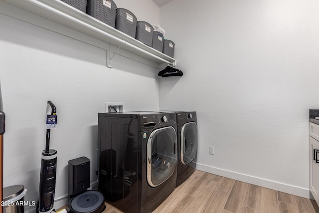 6356 S Granite St, Gilbert, AZ 85298 - laundry room featuring independent washer and dryer, light wood-type flooring, and baseboards