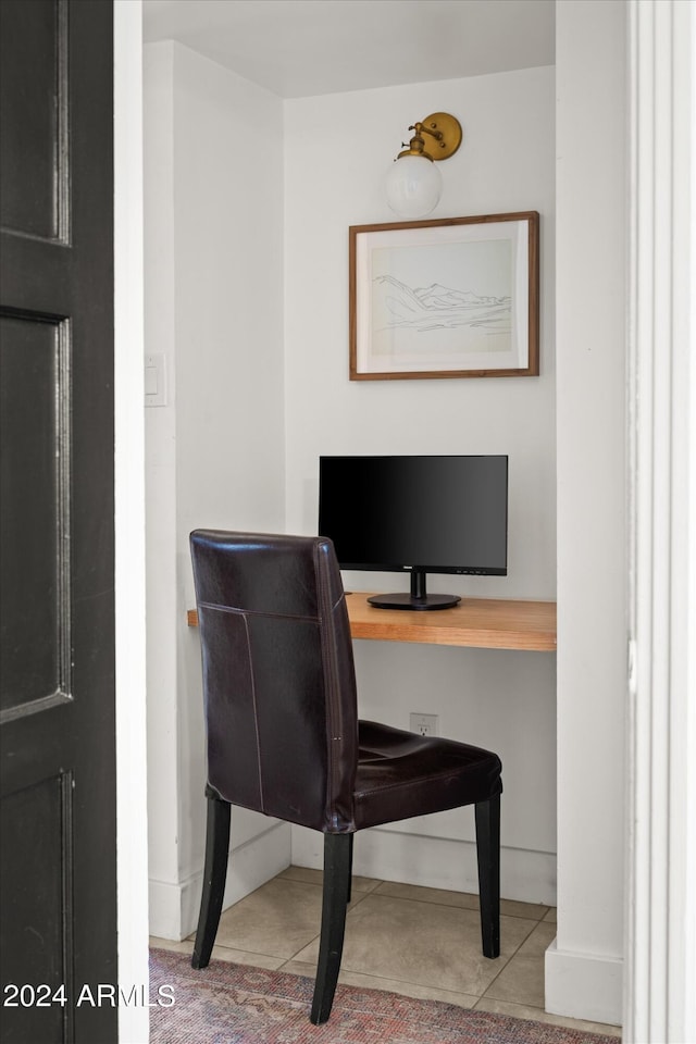 tiled office with built in desk