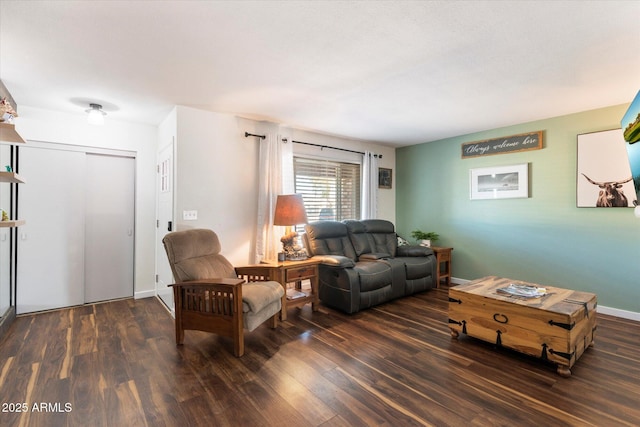 living room with dark wood-type flooring