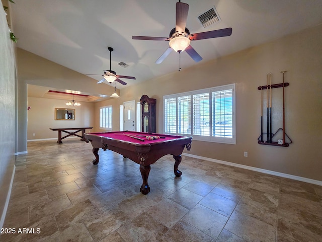 rec room featuring visible vents, baseboards, and pool table