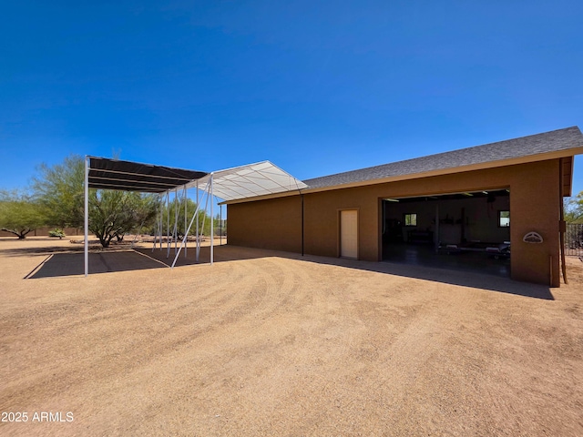 exterior space with a garage