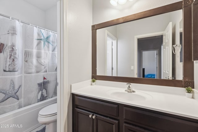 full bathroom with vanity, toilet, and shower / bath combo