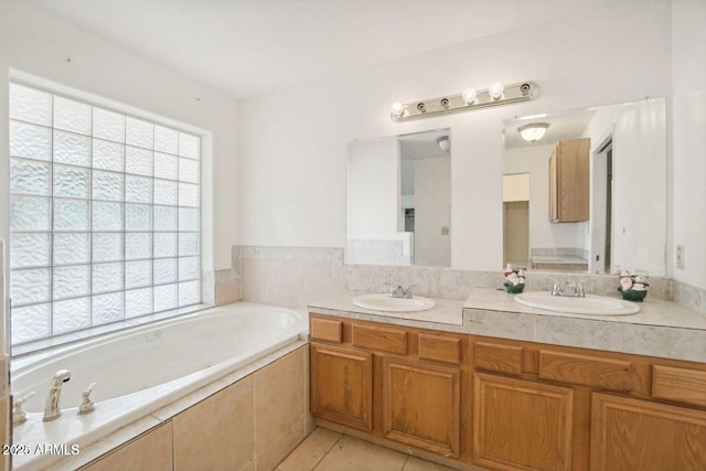 8343 W Calle Lejos, Peoria, AZ 85383 - full bath featuring a garden tub, double vanity, and tile patterned flooring