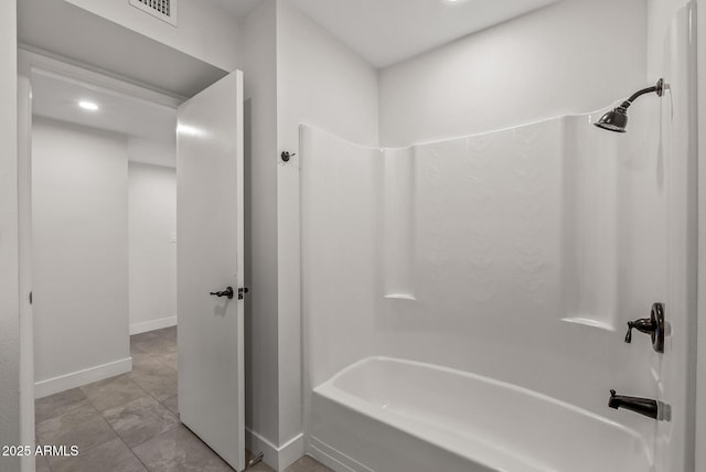 full bathroom featuring shower / bathing tub combination, baseboards, and visible vents