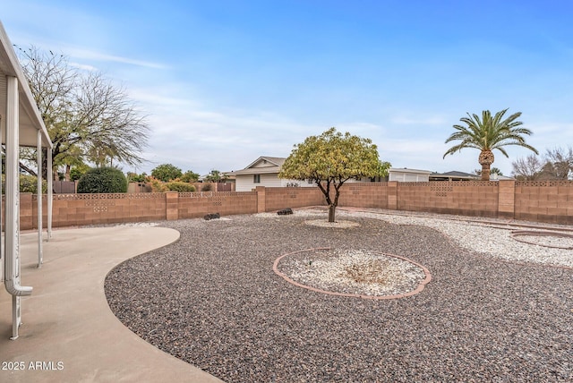 view of yard with a fenced backyard and a patio