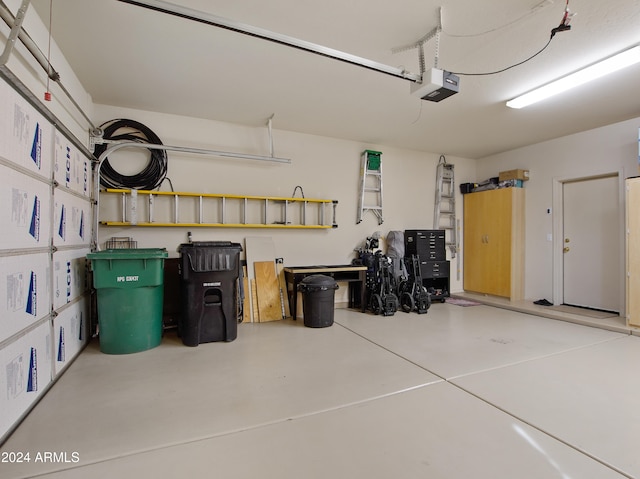 garage with a garage door opener