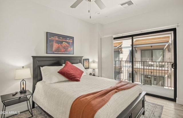 613 N Beaver St Unit 5, Flagstaff, AZ 86001 - bedroom featuring wood finished floors, visible vents, a ceiling fan, and access to outside