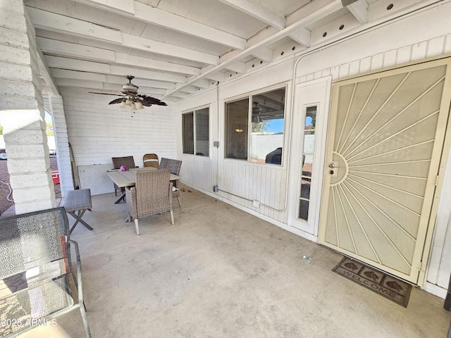 view of patio / terrace featuring ceiling fan and outdoor dining space