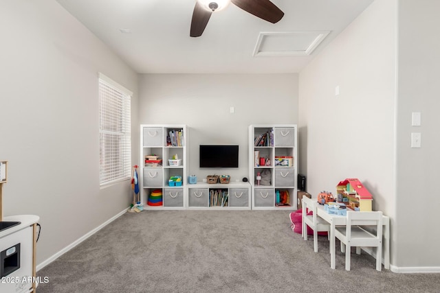 34913 N 30th Dr, Phoenix, AZ 85086 - rec room with attic access, carpet flooring, a ceiling fan, and baseboards