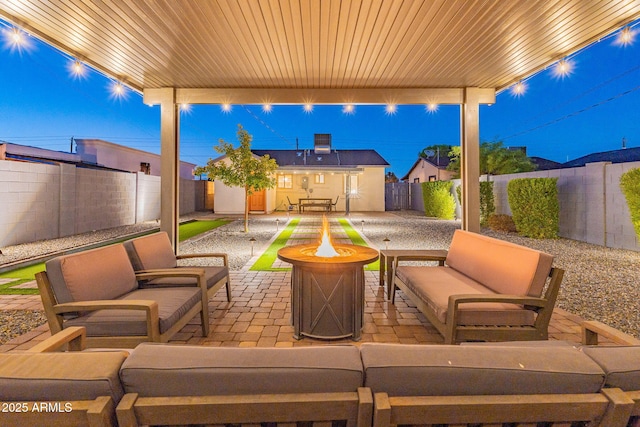 1513 E Sheridan St, Phoenix, AZ 85006 - fenced backyard featuring a patio, an outdoor living space with a fire pit, and an outbuilding