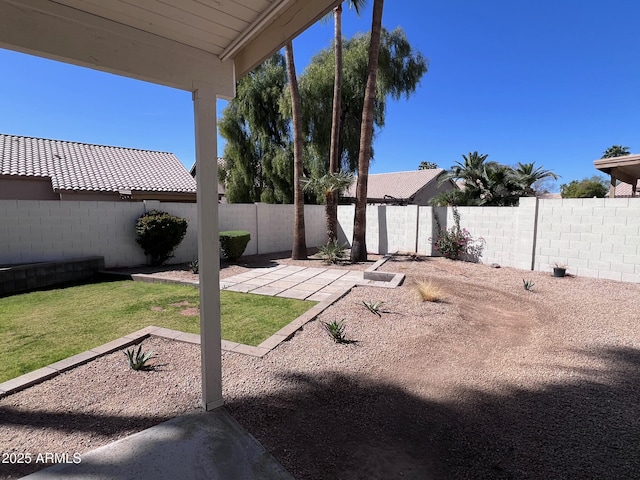 view of yard with a patio area and a fenced backyard