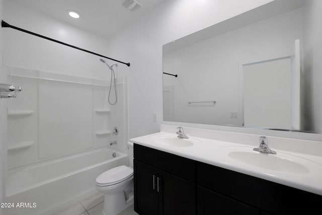 full bathroom featuring tile patterned floors, vanity, toilet, and bathing tub / shower combination