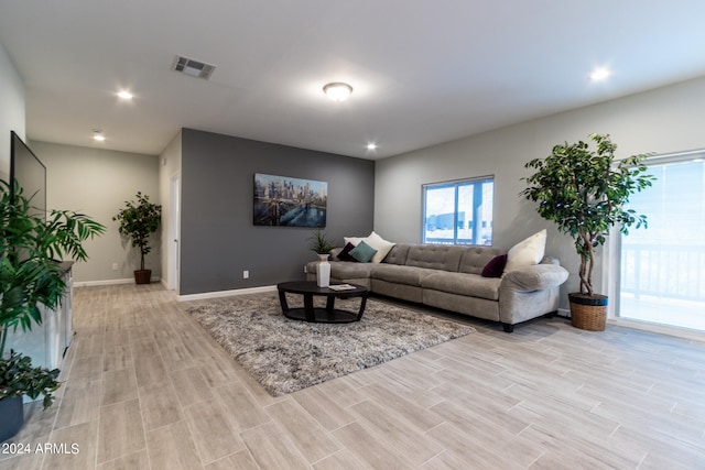 living room featuring light wood-type flooring