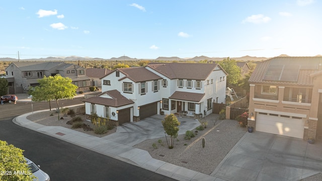 birds eye view of property featuring a residential view and a mountain view
