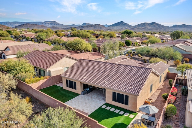 aerial view featuring a residential view and a mountain view