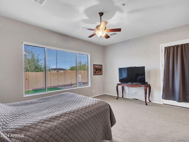 bedroom featuring carpet and ceiling fan