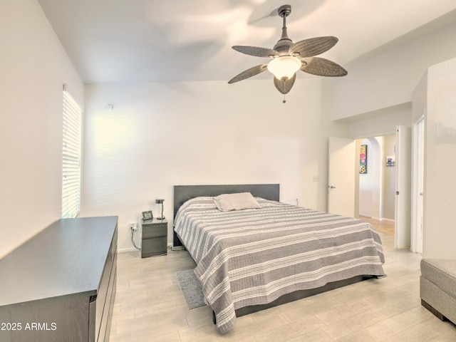 bedroom featuring ceiling fan and light hardwood / wood-style floors