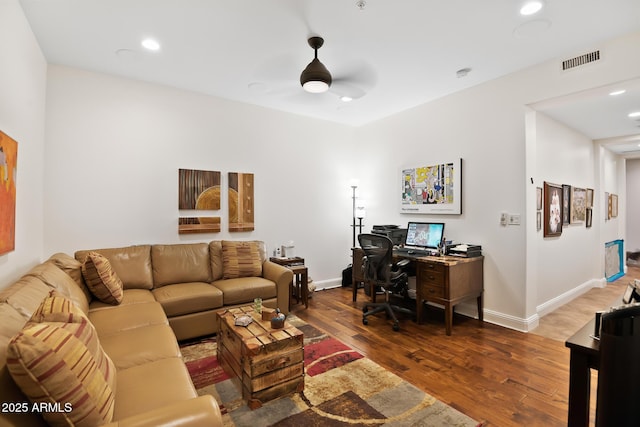3801 N Goldwater Blvd Unit 201, Scottsdale, AZ 85251 - office featuring wood finished floors, baseboards, recessed lighting, and a ceiling fan