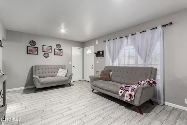 living room featuring light wood-type flooring