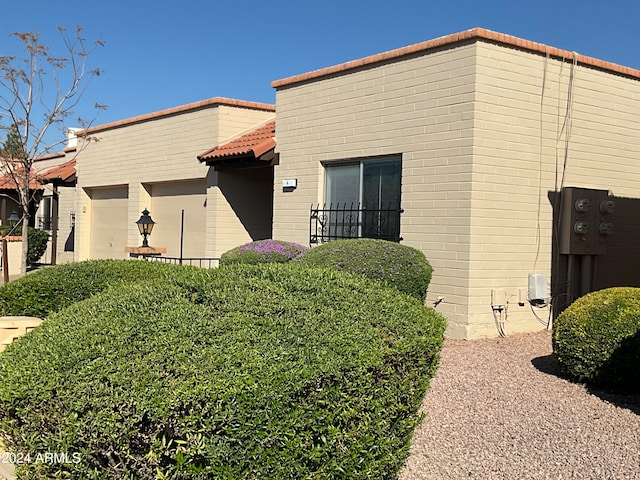 exterior space with a garage