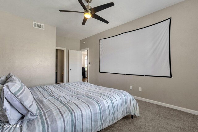 bedroom with carpet floors and ceiling fan