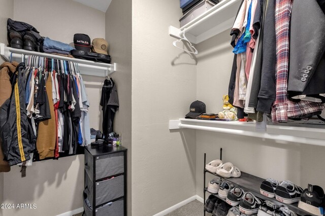 walk in closet featuring carpet floors