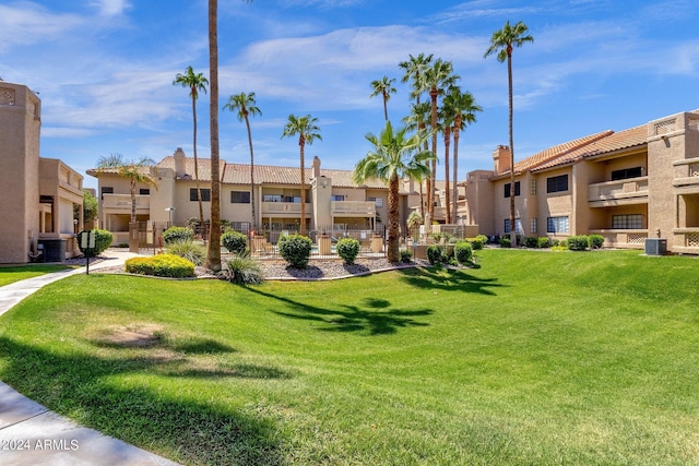 view of home's community with a residential view and a lawn