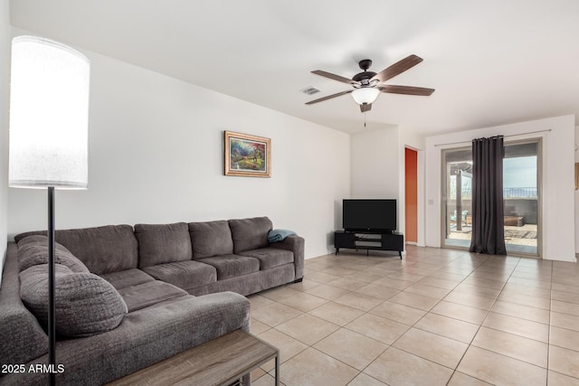 17532 W Copper Ridge Dr, Goodyear, AZ 85338 - living area featuring ceiling fan, visible vents, and light tile patterned floors
