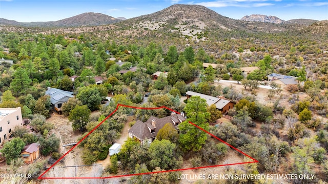 drone / aerial view featuring a mountain view