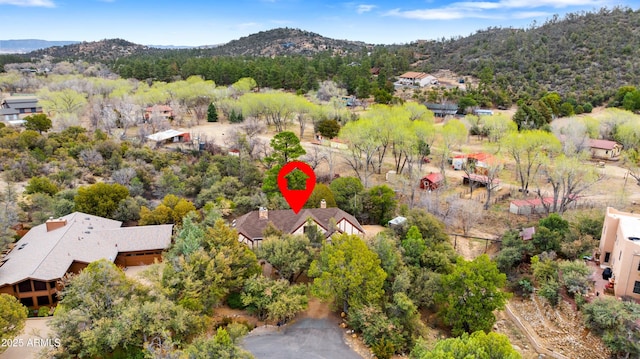 birds eye view of property featuring a mountain view
