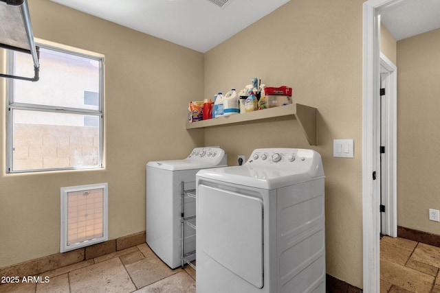508 W San Angelo St, Gilbert, AZ 85233 - washroom with separate washer and dryer, stone tile floors, and baseboards